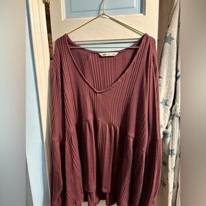 SO Maroon Ribbed V-Neck Dress